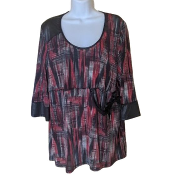 --- Scoop Neck Red Black Tunic Top Szie 1X - Picture 1 of 4